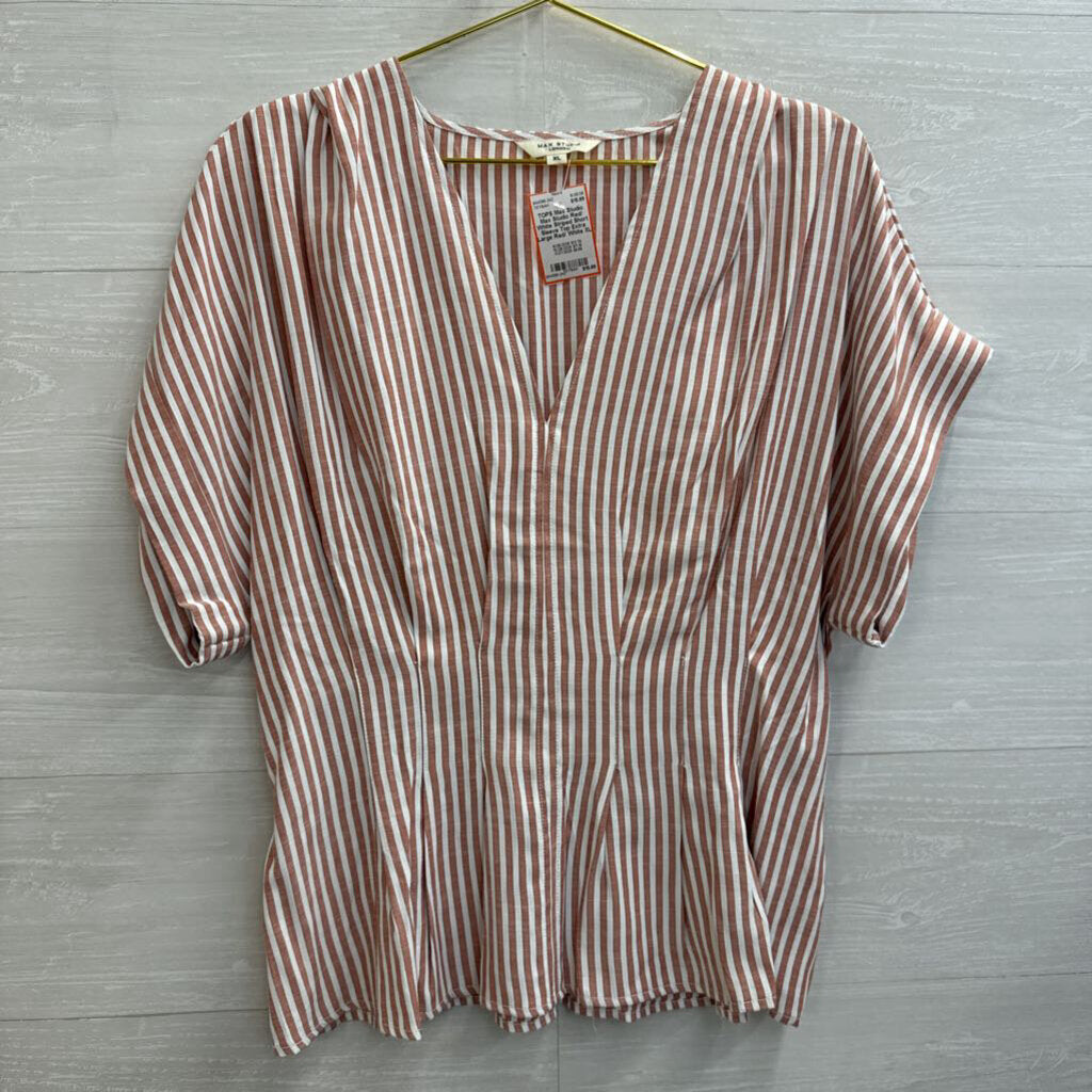 Max Studio Red/ White Striped Short Sleeve Top Extra Large
