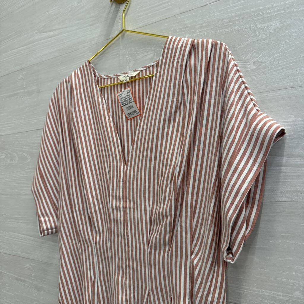 Max Studio Red/ White Striped Short Sleeve Top Extra Large