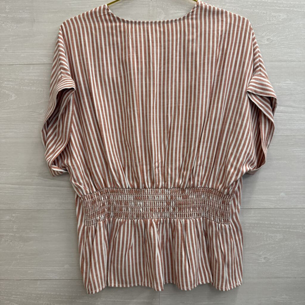 Max Studio Red/ White Striped Short Sleeve Top Extra Large