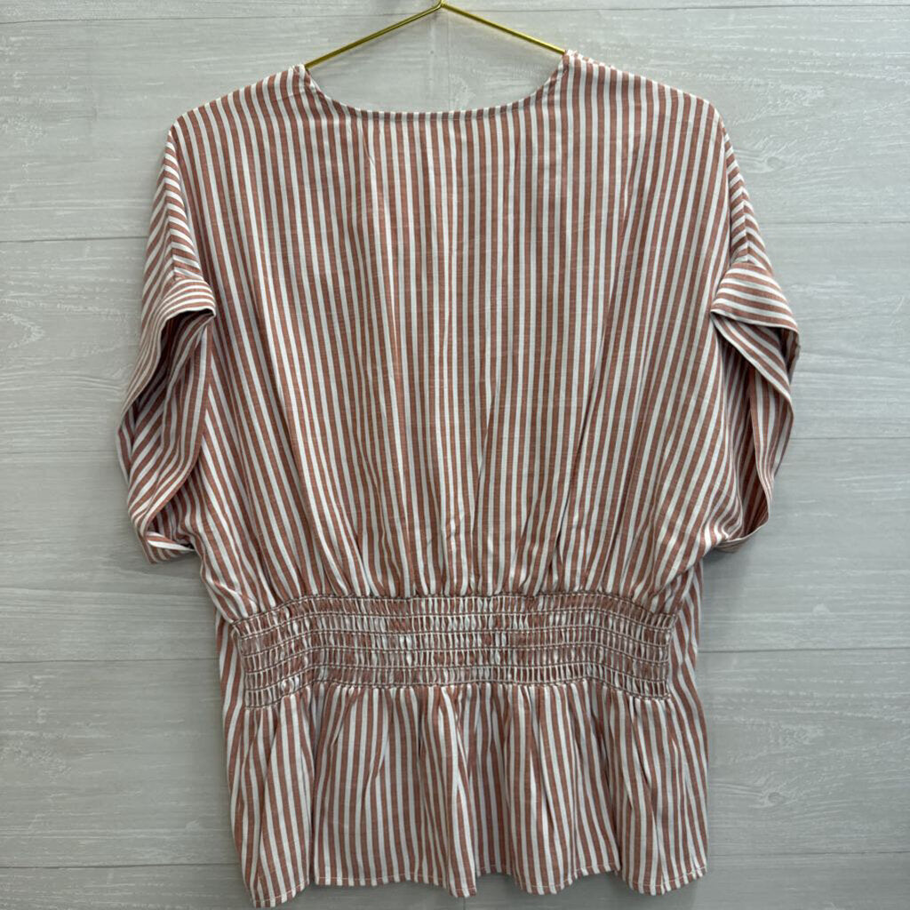 Max Studio Red/ White Striped Short Sleeve Top Extra Large