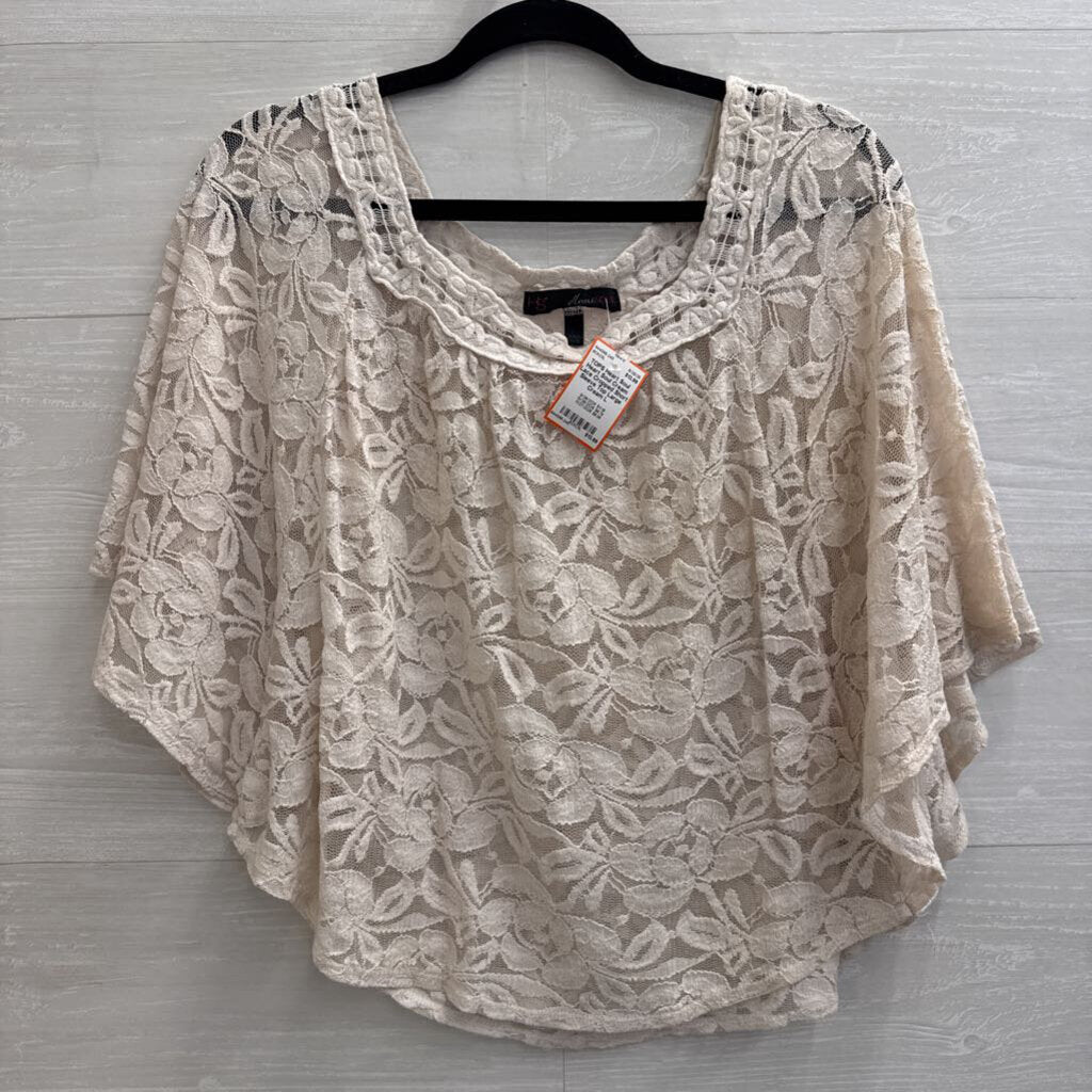 Heart Soul Cream Lace Cropped Short Sleeve Top Large