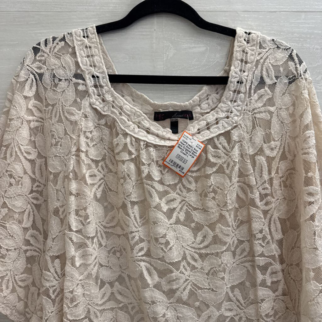 Heart Soul Cream Lace Cropped Short Sleeve Top Large