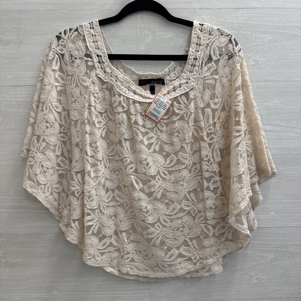 Heart Soul Cream Lace Cropped Short Sleeve Top Large