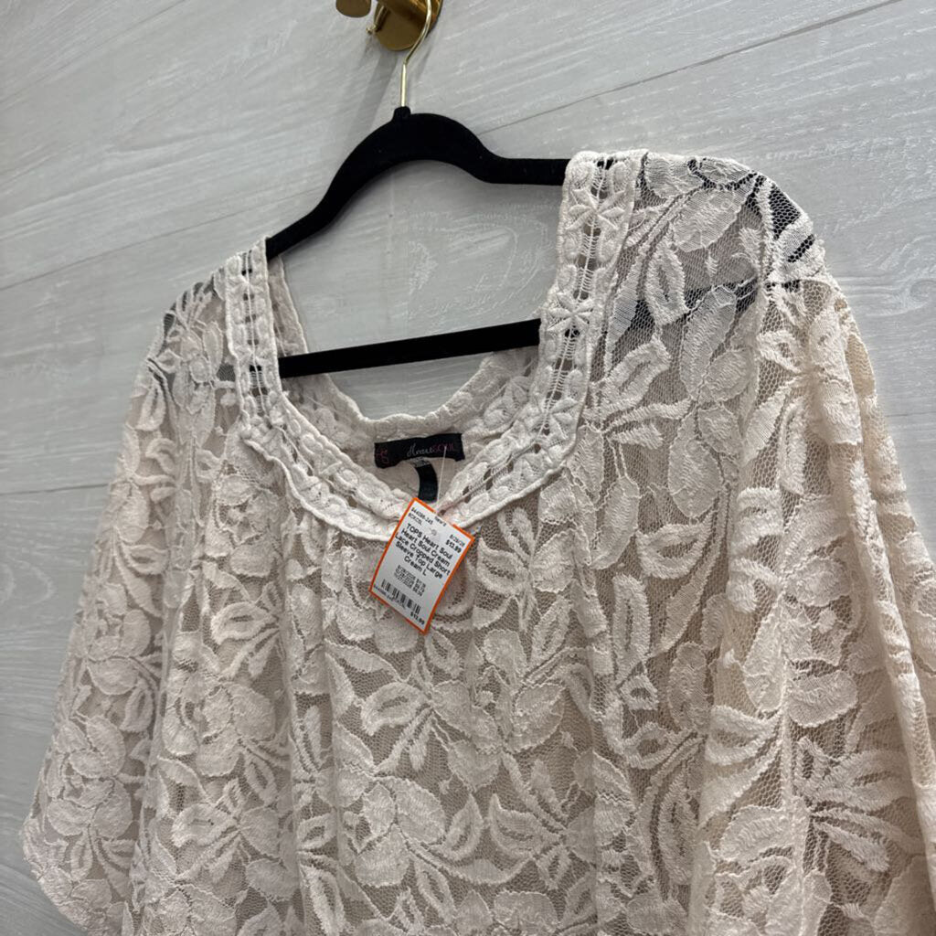 Heart Soul Cream Lace Cropped Short Sleeve Top Large