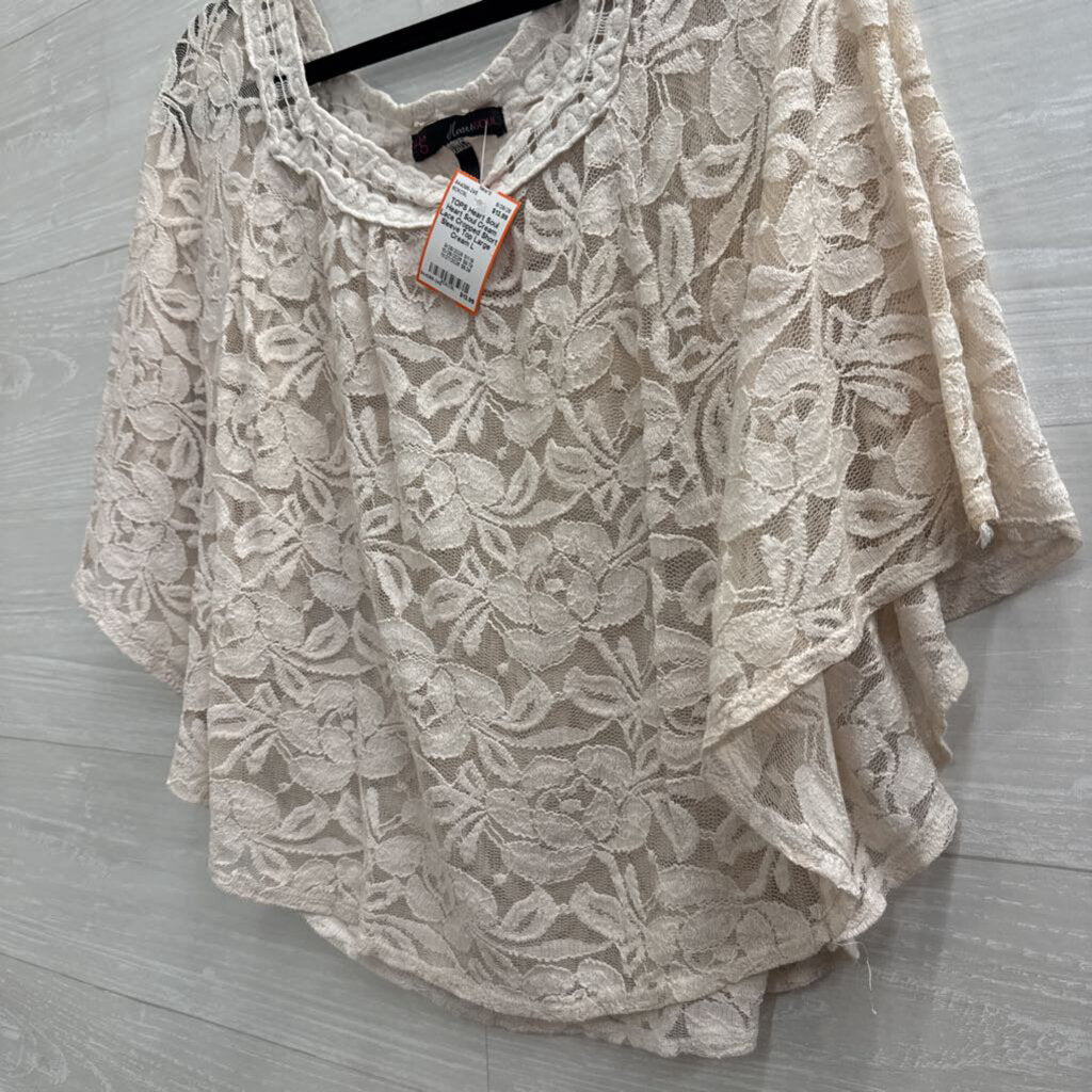 Heart Soul Cream Lace Cropped Short Sleeve Top Large