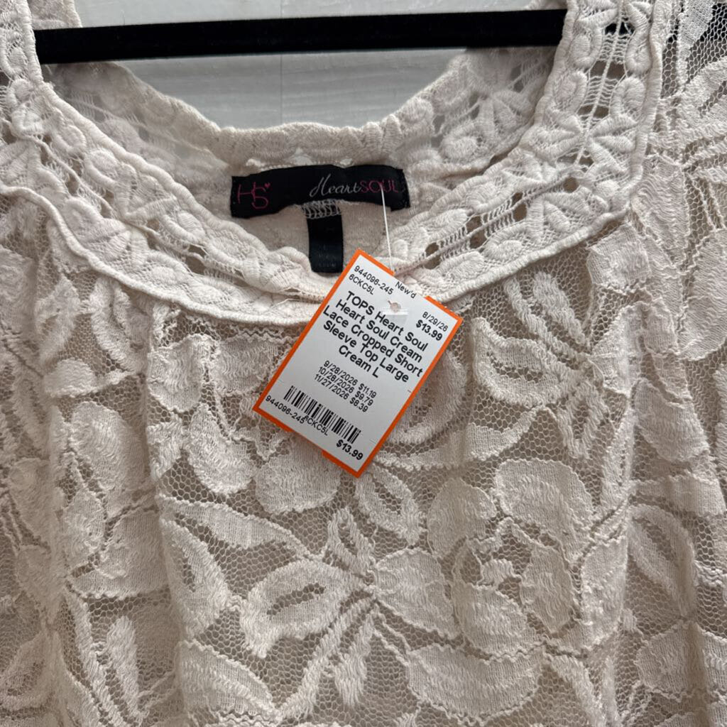 Heart Soul Cream Lace Cropped Short Sleeve Top Large