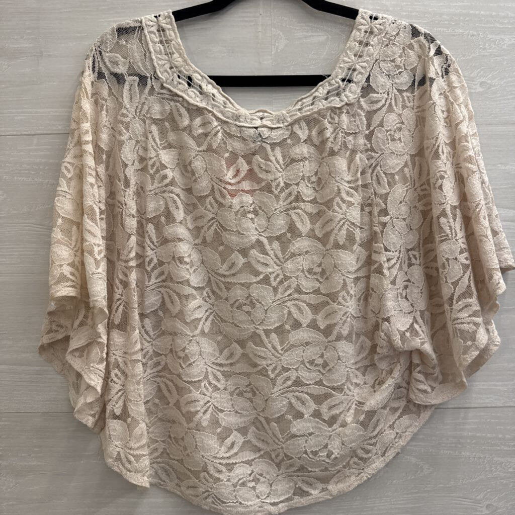 Heart Soul Cream Lace Cropped Short Sleeve Top Large