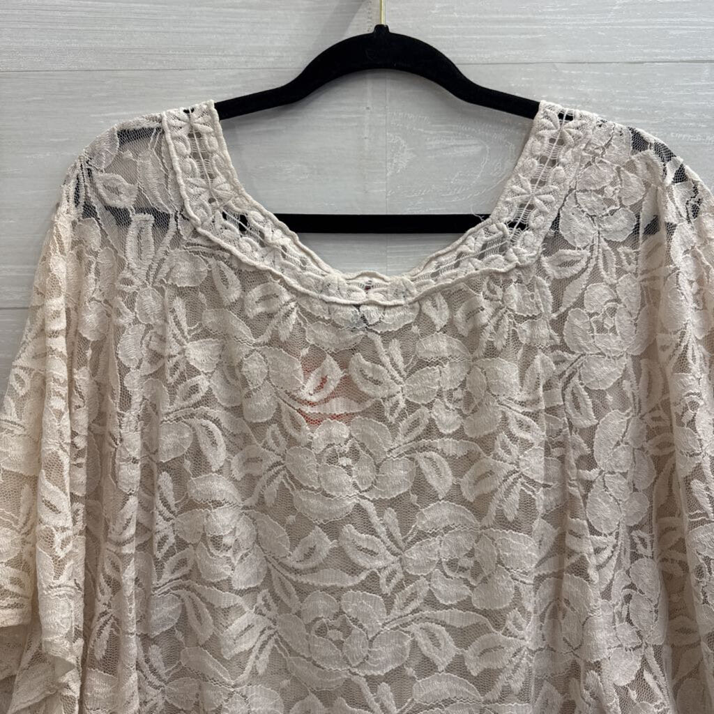Heart Soul Cream Lace Cropped Short Sleeve Top Large