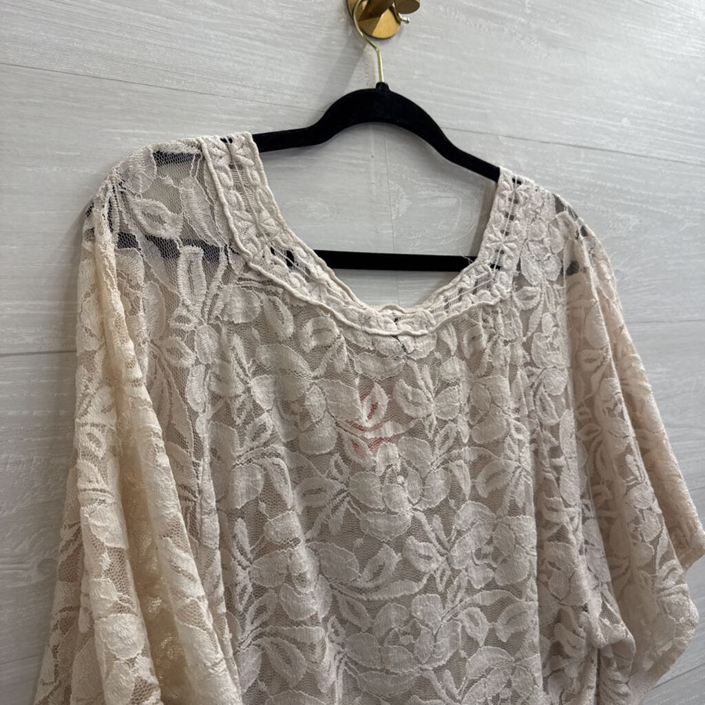 Heart Soul Cream Lace Cropped Short Sleeve Top Large