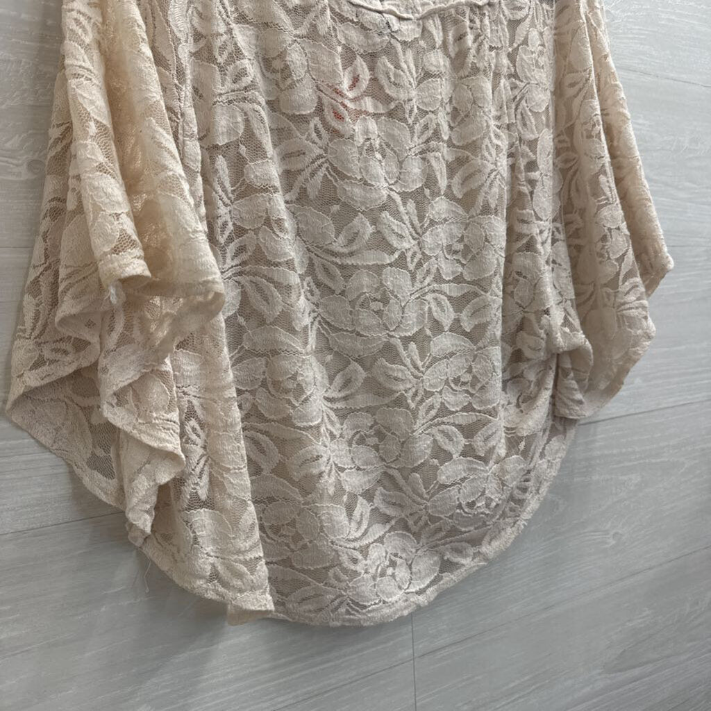 Heart Soul Cream Lace Cropped Short Sleeve Top Large