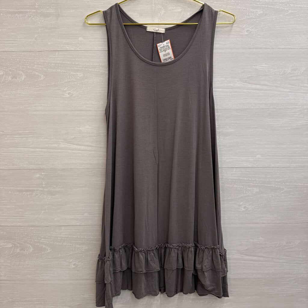 Easel Grey Ruffle Hem Layering Slip Dress Medium