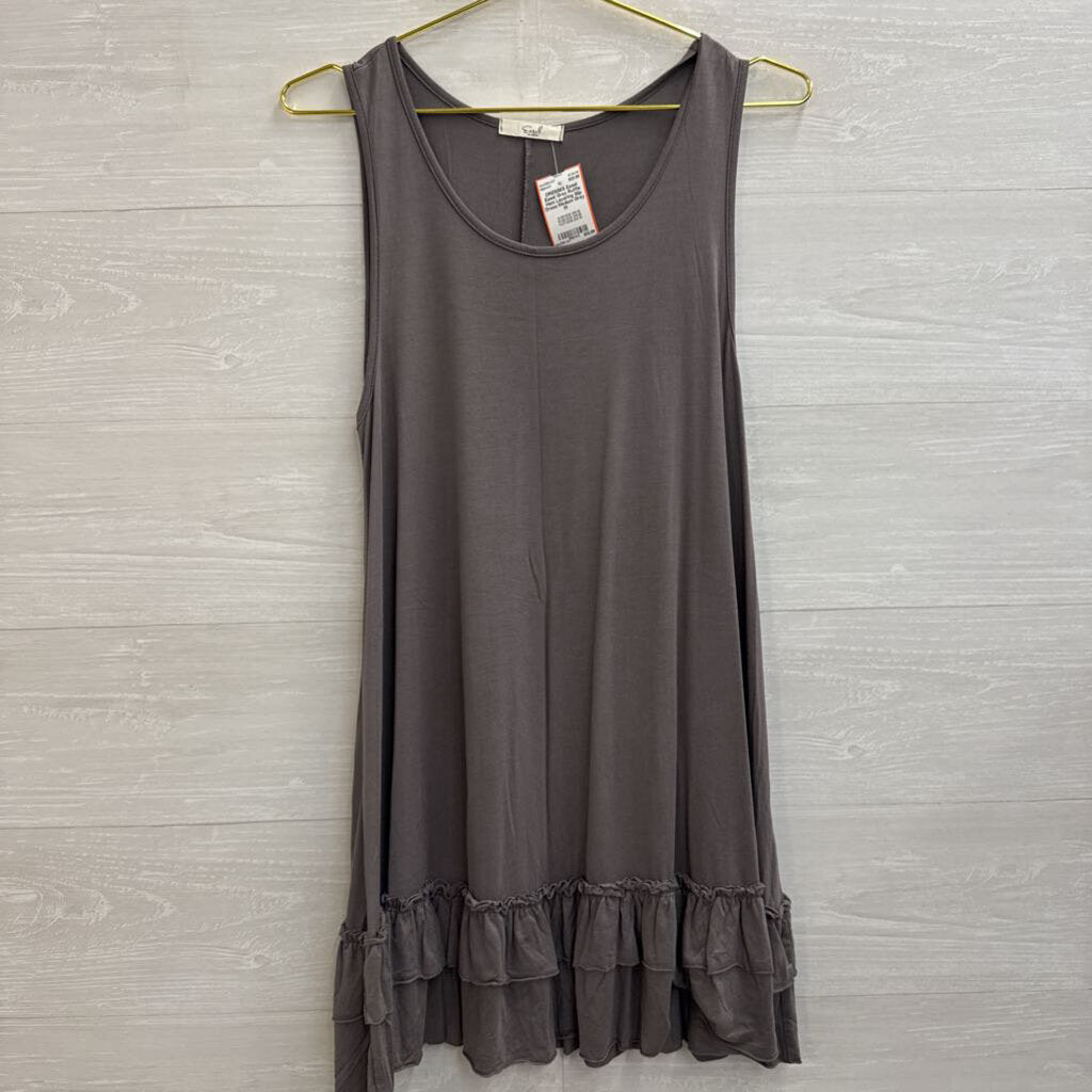 Easel Grey Ruffle Hem Layering Slip Dress Medium