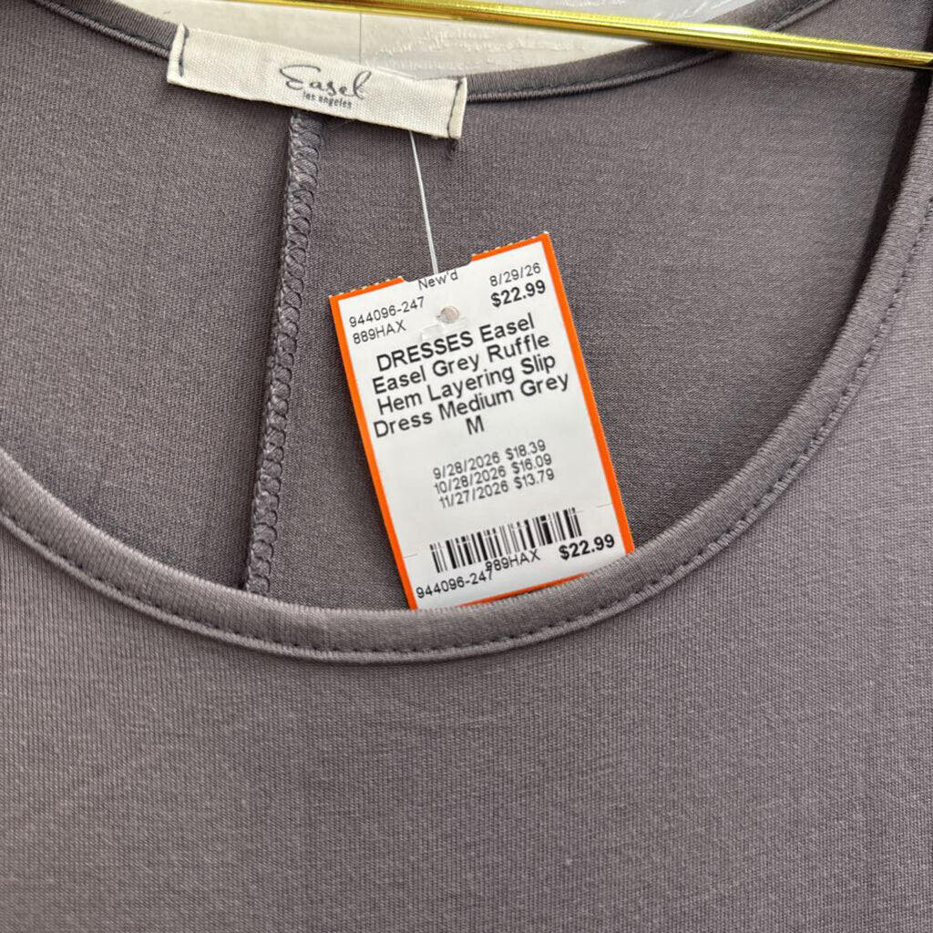Easel Grey Ruffle Hem Layering Slip Dress Medium