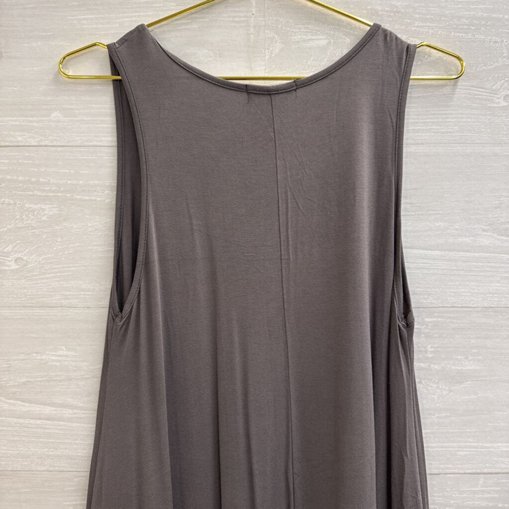 Easel Grey Ruffle Hem Layering Slip Dress Medium