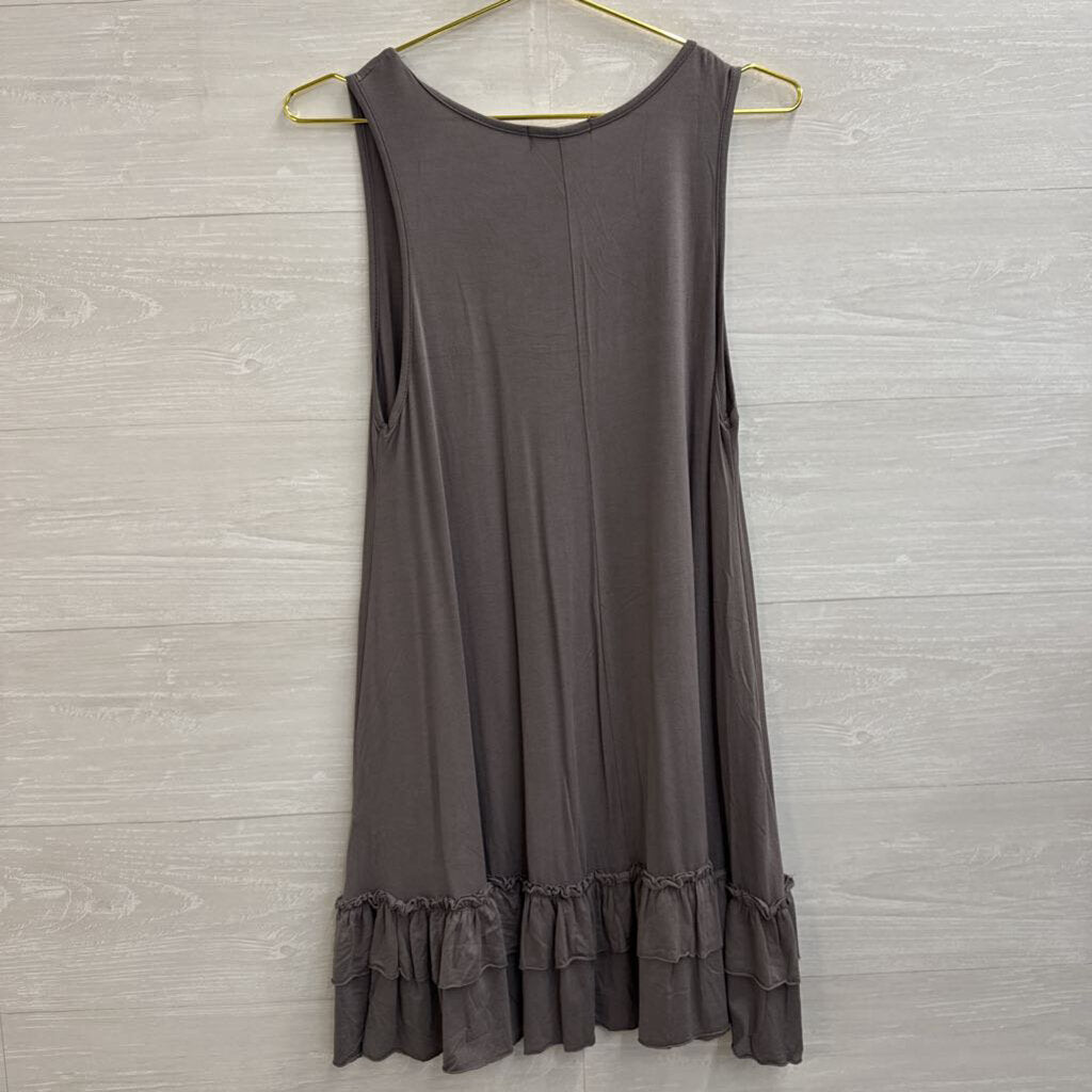 Easel Grey Ruffle Hem Layering Slip Dress Medium