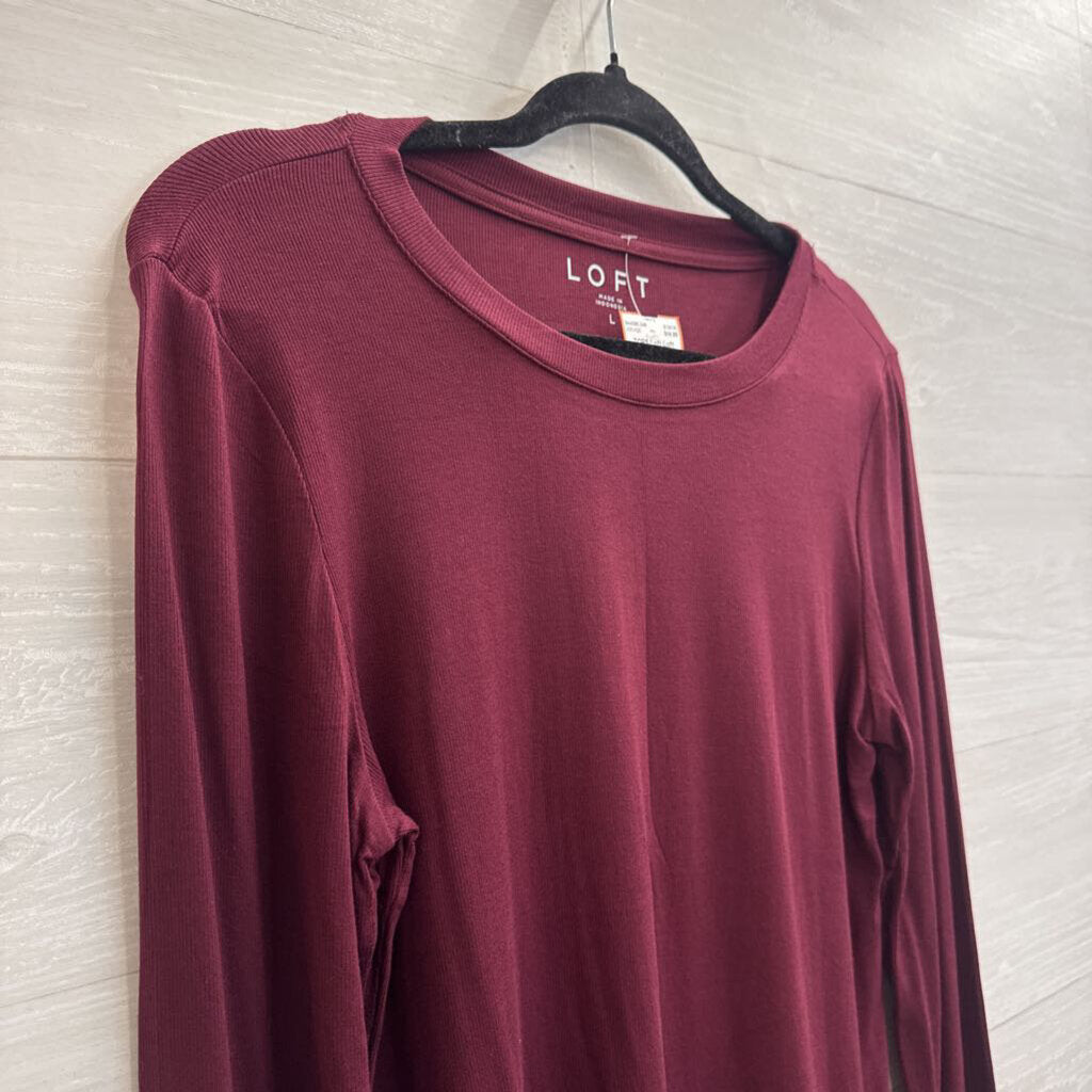Loft Burgundy Long Sleeve Top Large