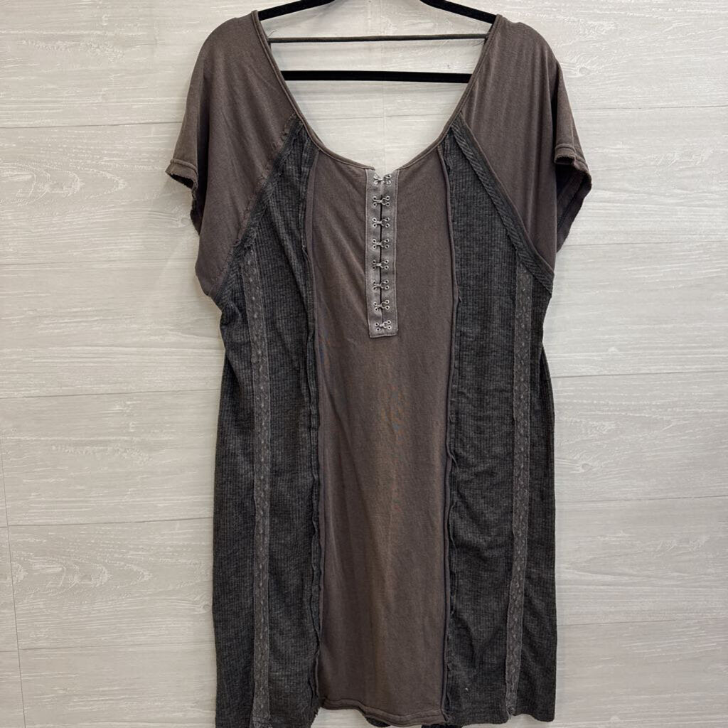 POL Grey Short Sleeve Slouchy Tunic Top Small