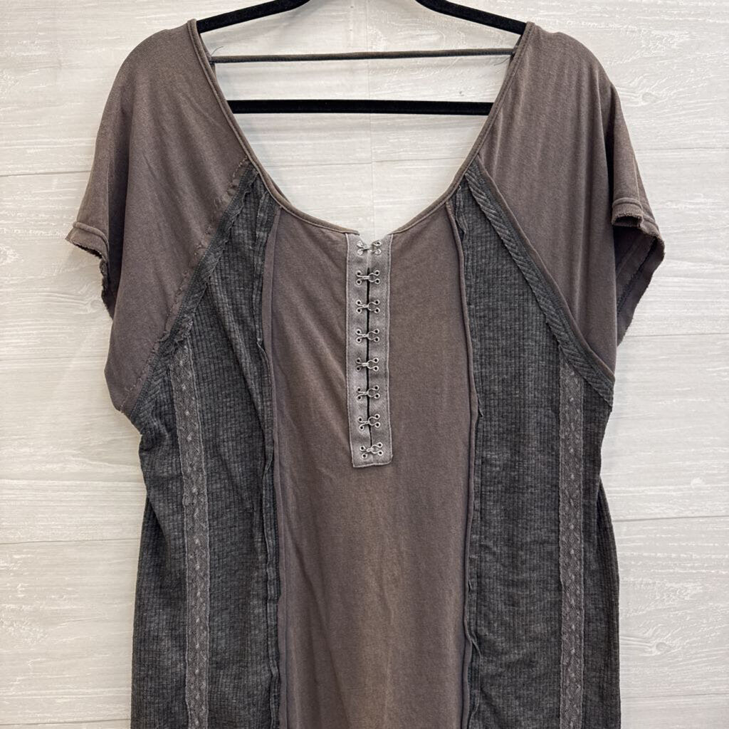 POL Grey Short Sleeve Slouchy Tunic Top Small