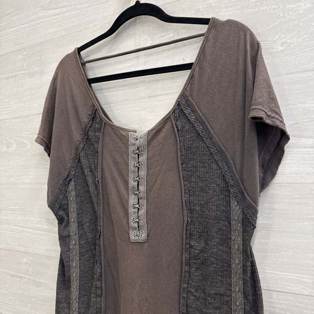 POL Grey Short Sleeve Slouchy Tunic Top Small