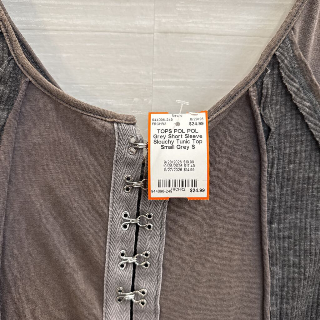 POL Grey Short Sleeve Slouchy Tunic Top Small