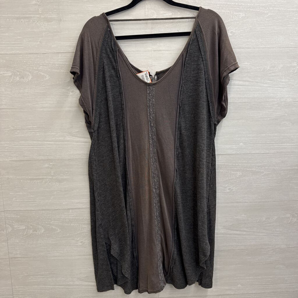 POL Grey Short Sleeve Slouchy Tunic Top Small