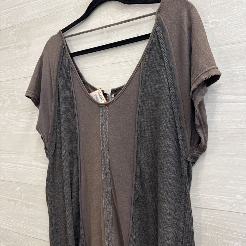 POL Grey Short Sleeve Slouchy Tunic Top Small