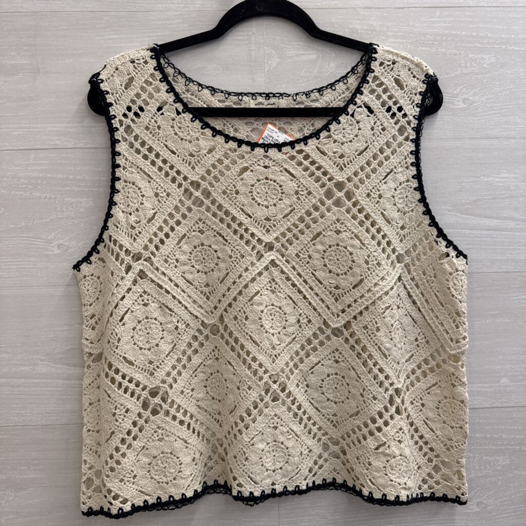 Ultra Pink Cream/ Black Crochet Tank Top Extra Large