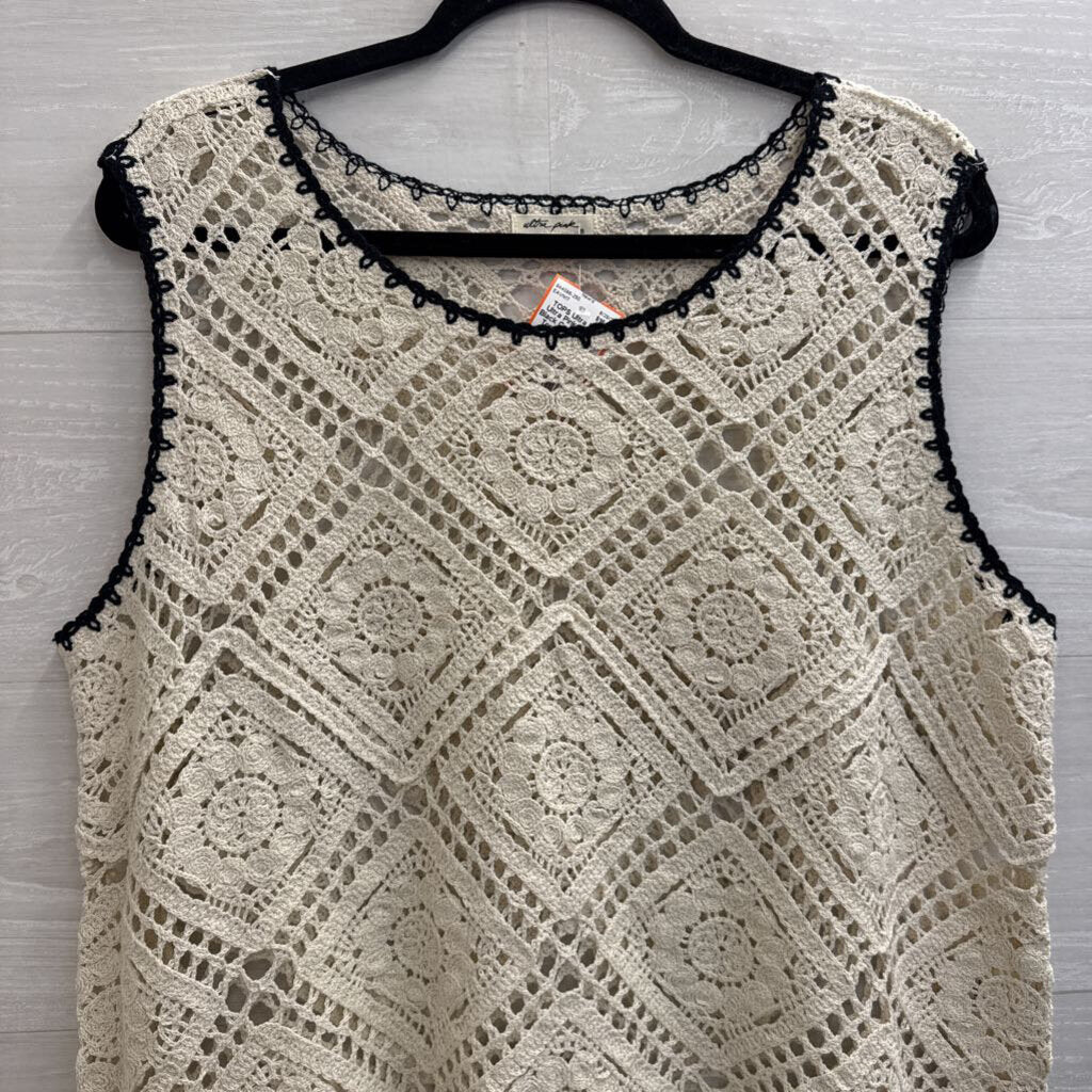 Ultra Pink Cream/ Black Crochet Tank Top Extra Large