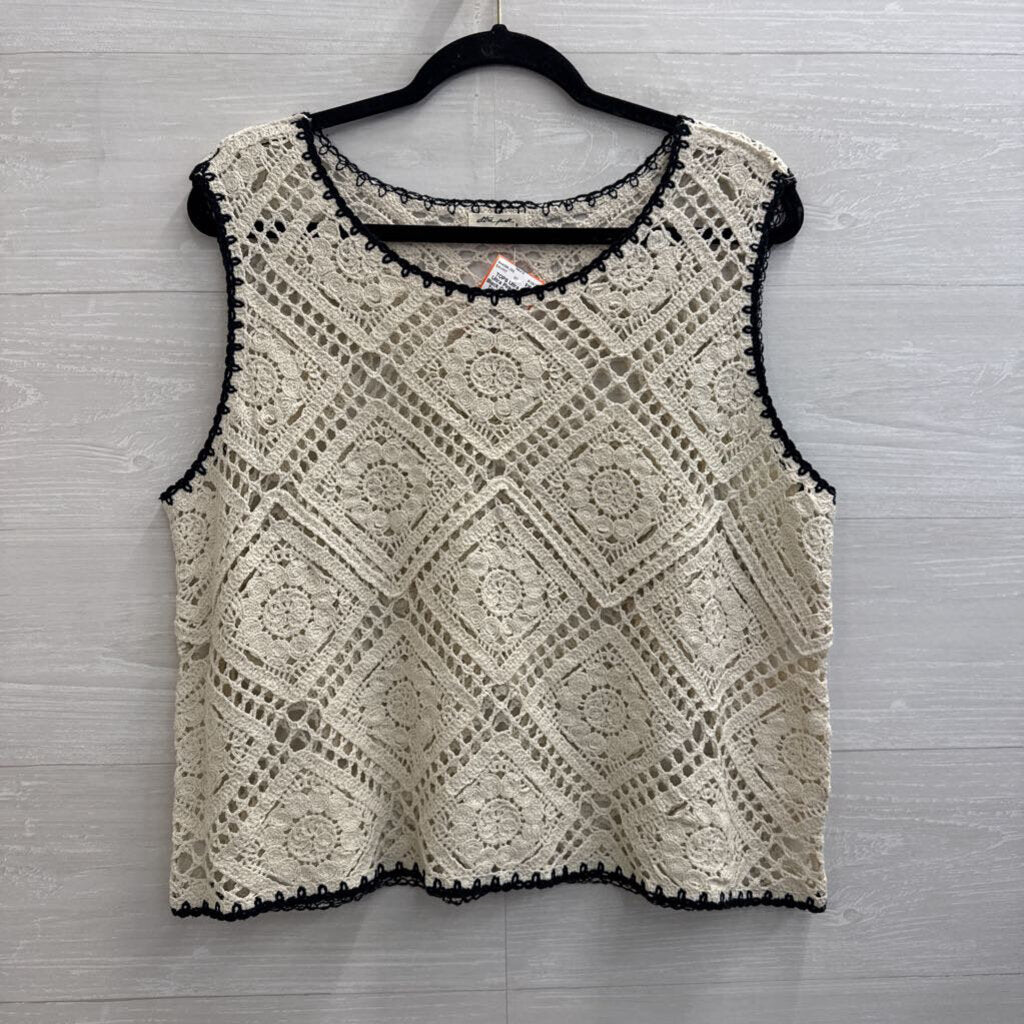 Ultra Pink Cream/ Black Crochet Tank Top Extra Large
