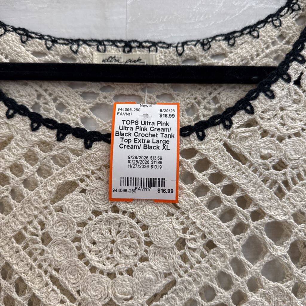 Ultra Pink Cream/ Black Crochet Tank Top Extra Large