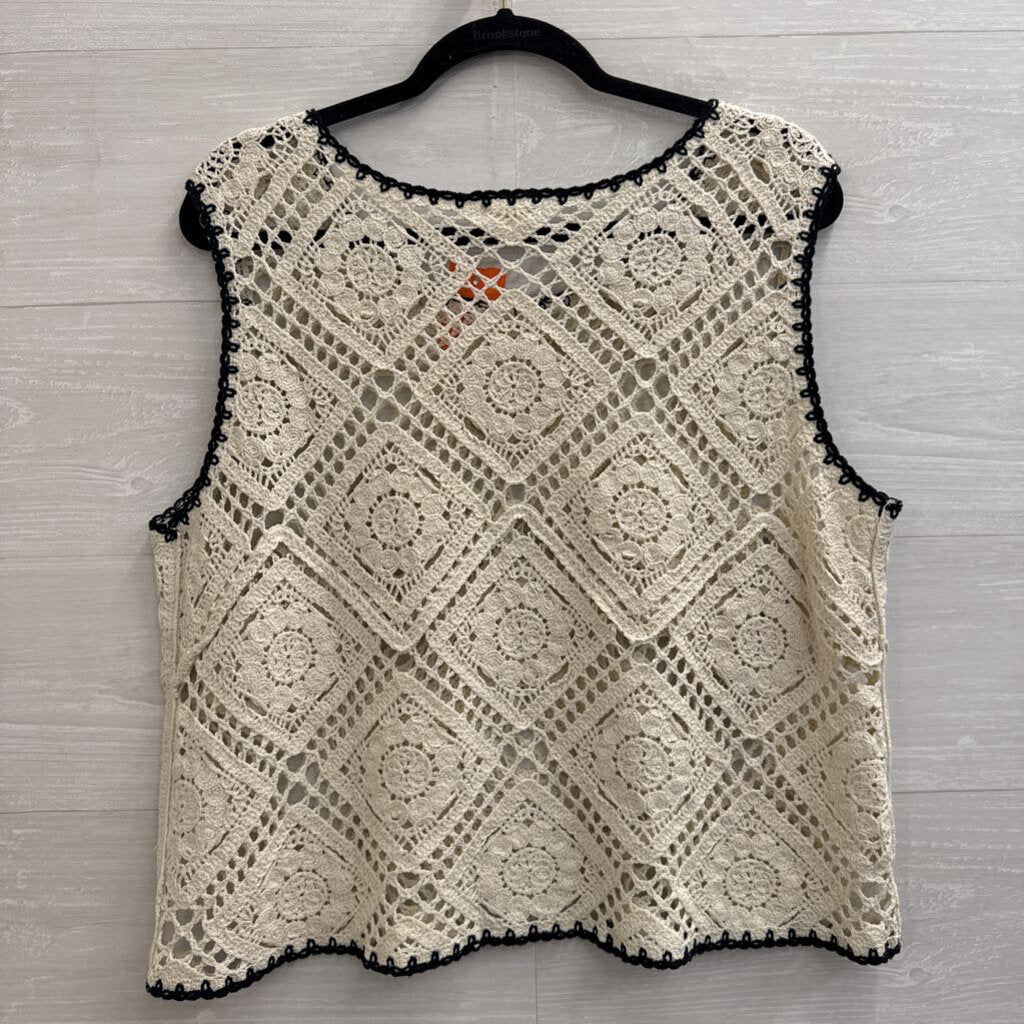 Ultra Pink Cream/ Black Crochet Tank Top Extra Large