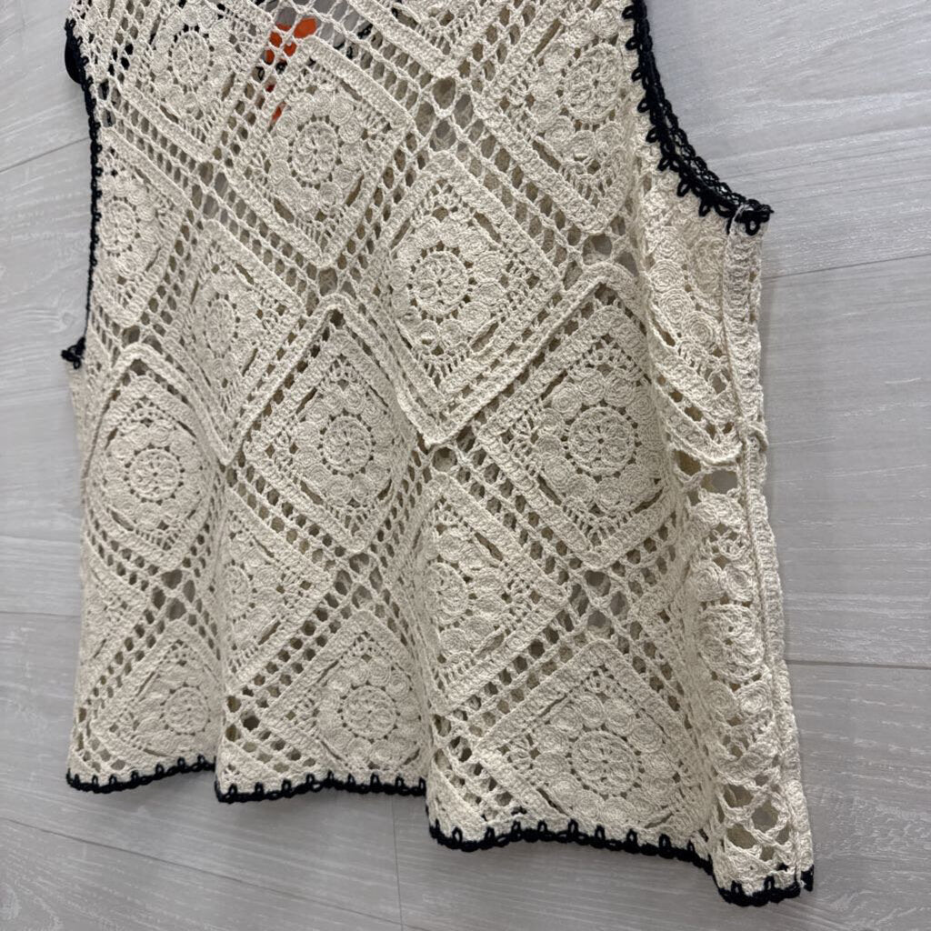 Ultra Pink Cream/ Black Crochet Tank Top Extra Large