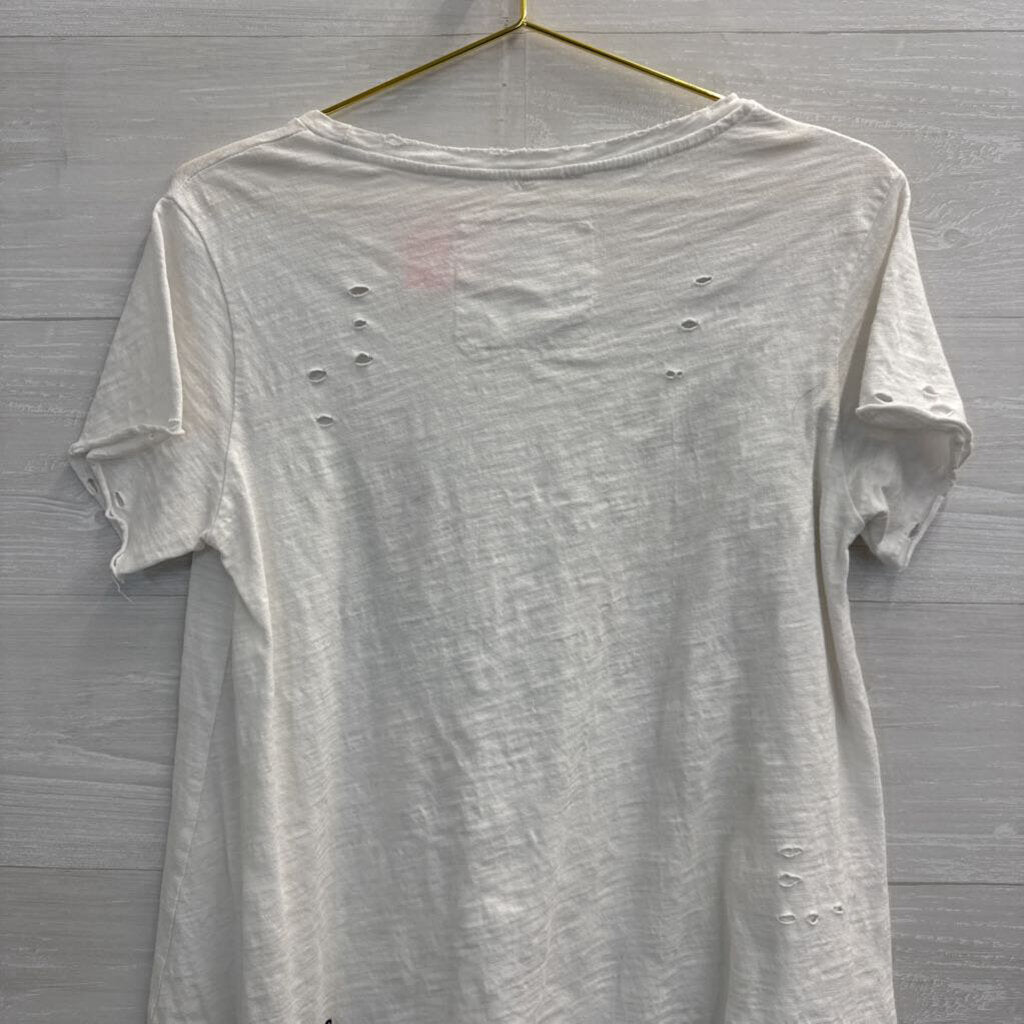 A Rare Bird White/ Multi Perfect Is Boring Distressed Short Sleeve Top Small
