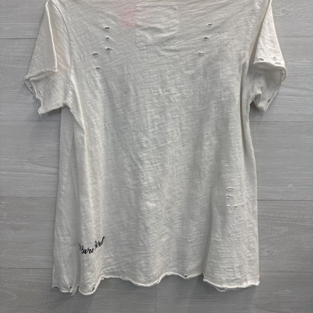 A Rare Bird White/ Multi Perfect Is Boring Distressed Short Sleeve Top Small