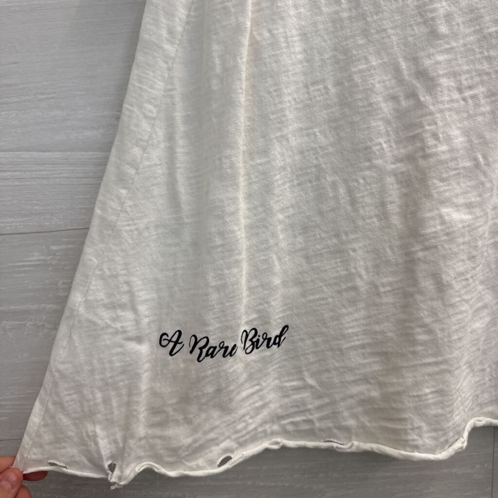 A Rare Bird White/ Multi Perfect Is Boring Distressed Short Sleeve Top Small