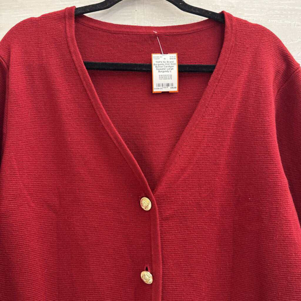 Burgundy Knit Gold Button Cardigan Sweater Large