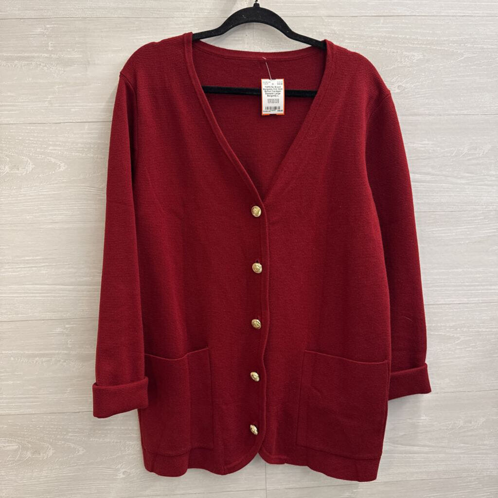 Burgundy Knit Gold Button Cardigan Sweater Large