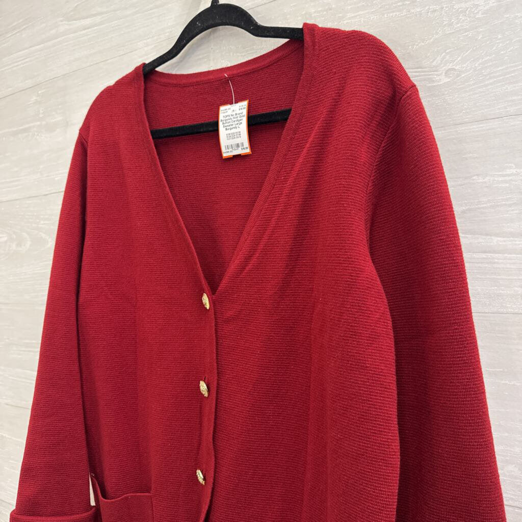 Burgundy Knit Gold Button Cardigan Sweater Large