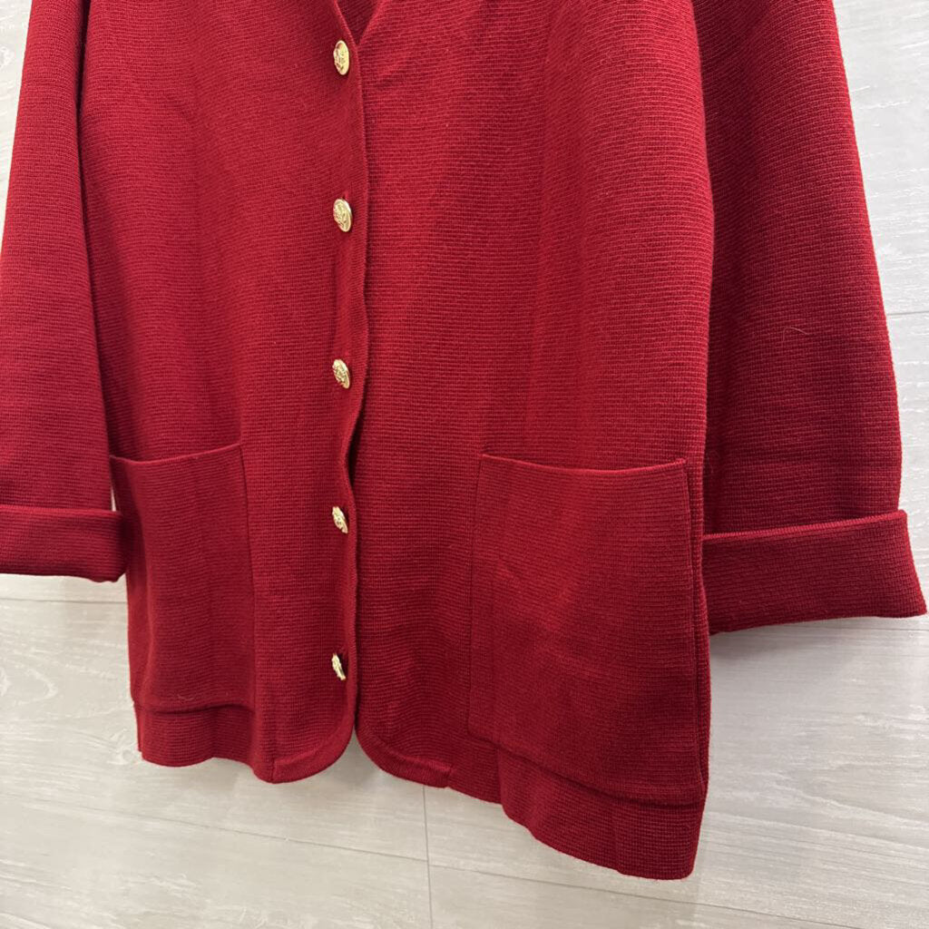 Burgundy Knit Gold Button Cardigan Sweater Large