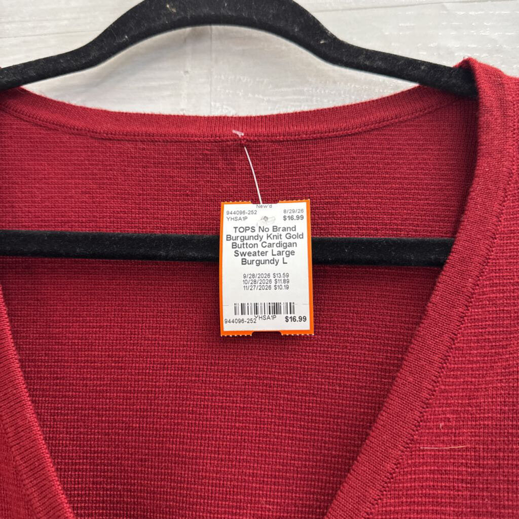 Burgundy Knit Gold Button Cardigan Sweater Large