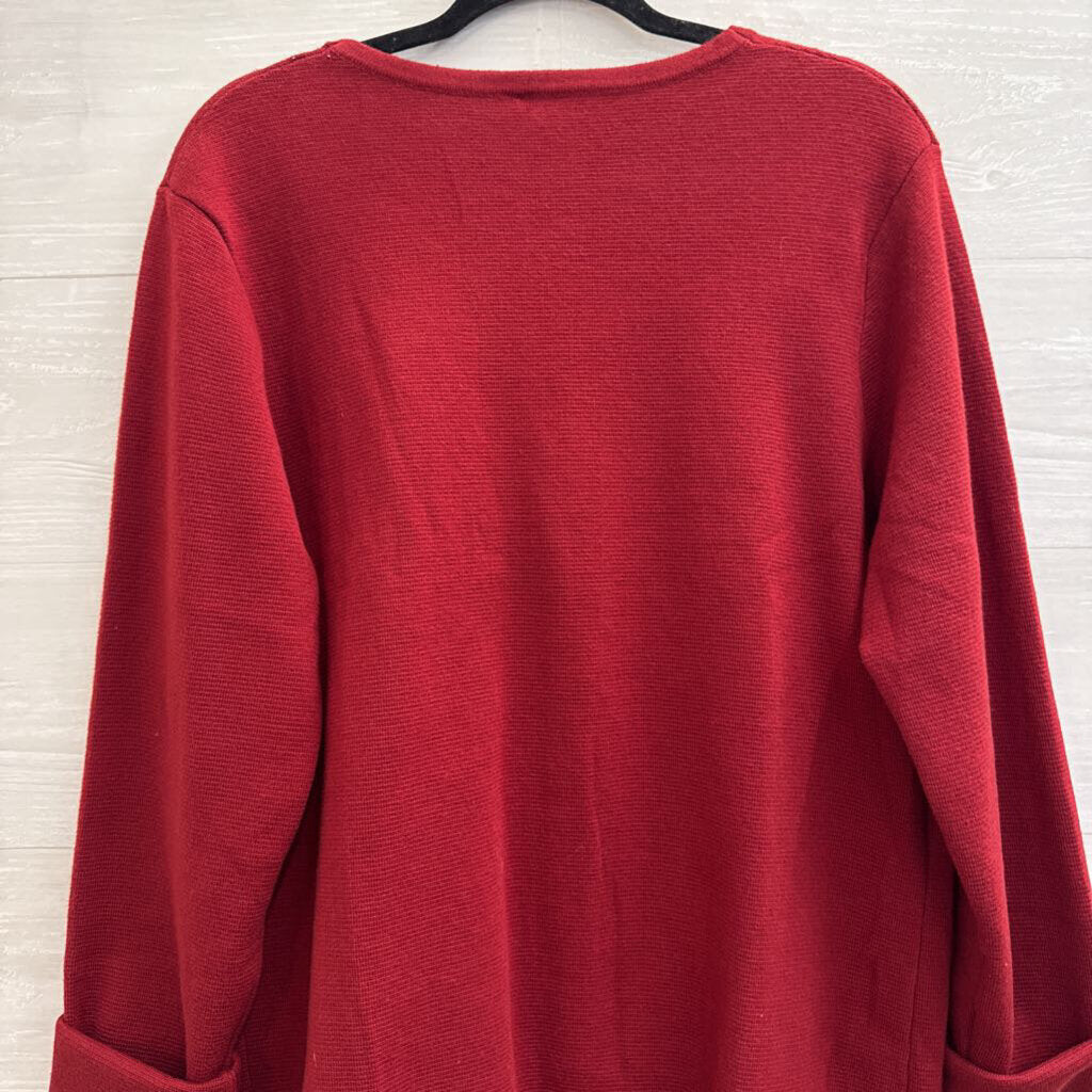 Burgundy Knit Gold Button Cardigan Sweater Large