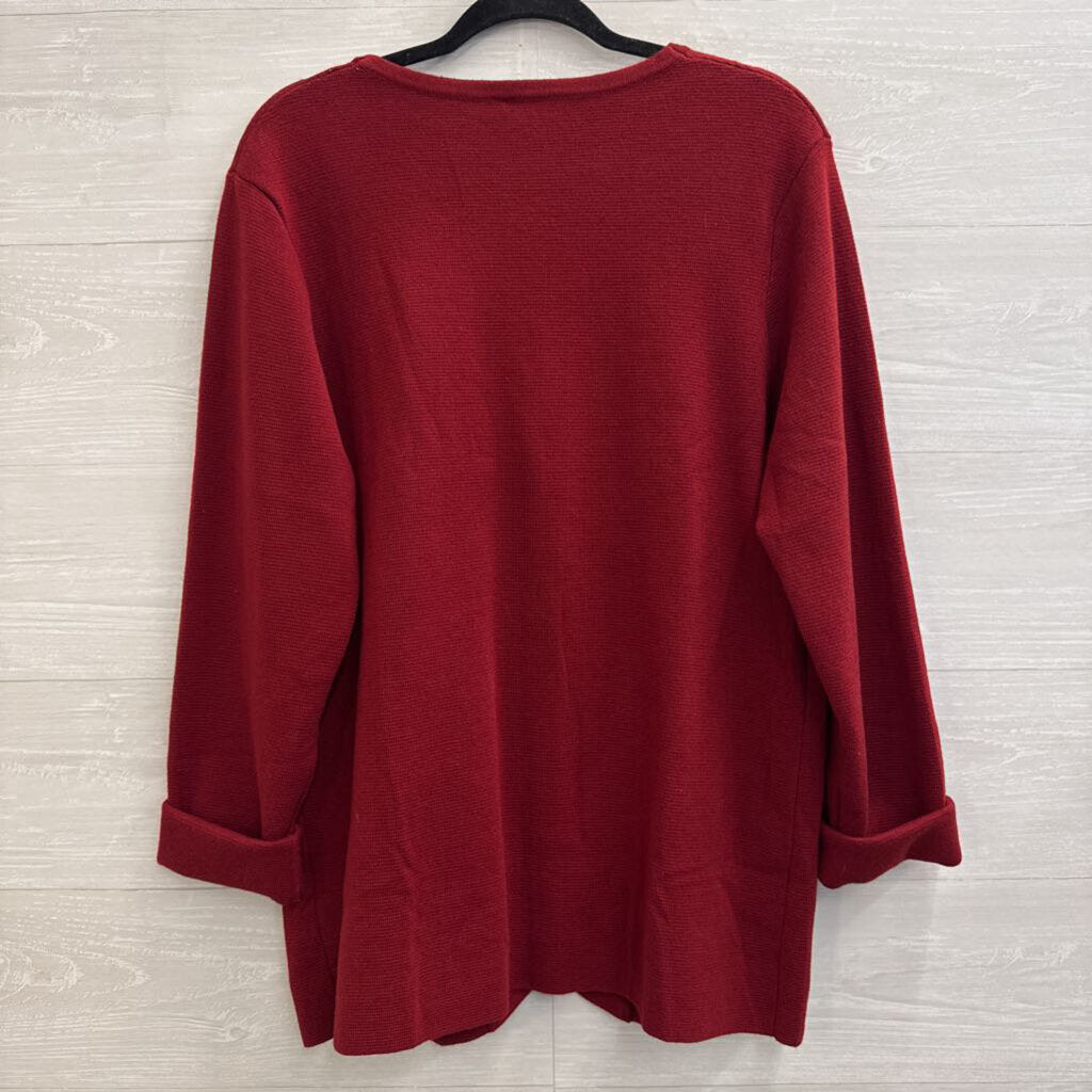 Burgundy Knit Gold Button Cardigan Sweater Large