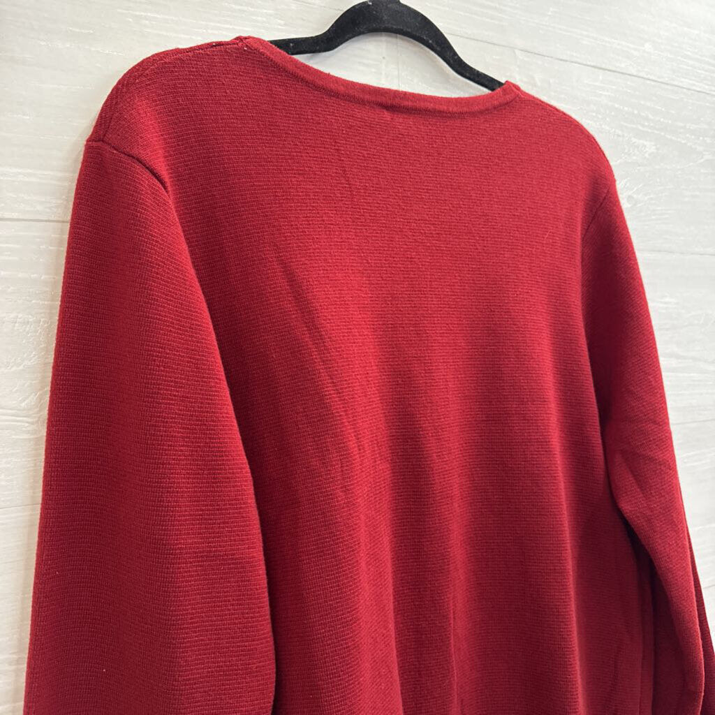 Burgundy Knit Gold Button Cardigan Sweater Large