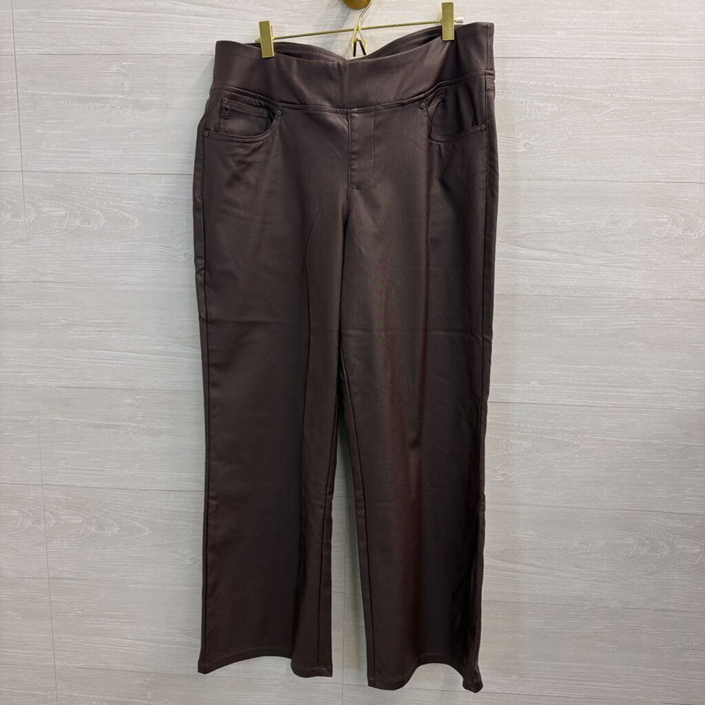Belle Kim Gravel Brown Faux Leather Pull On Pants 14