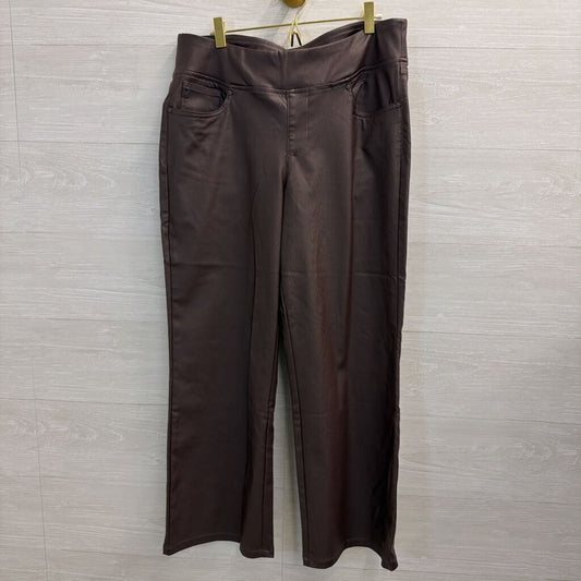 Belle Kim Gravel Brown Faux Leather Pull On Pants 14
