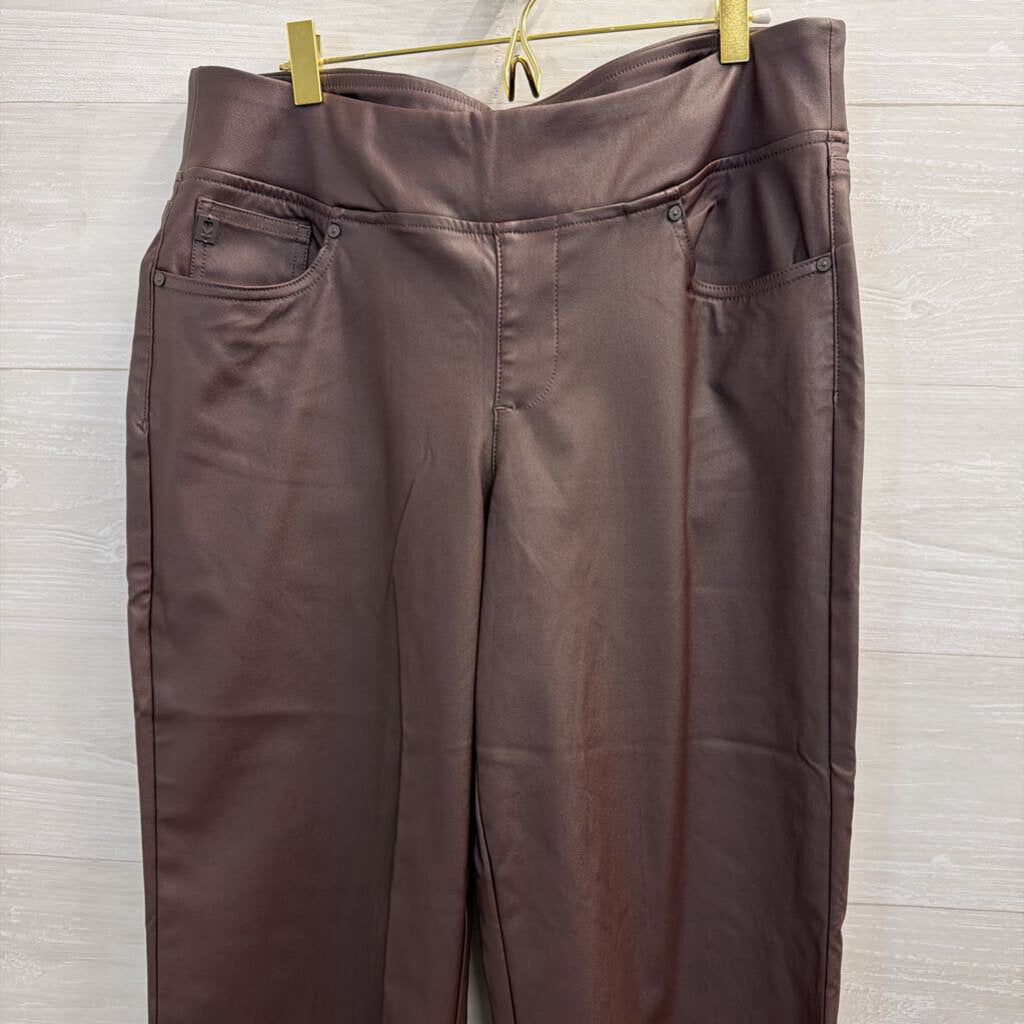 Belle Kim Gravel Brown Faux Leather Pull On Pants 14