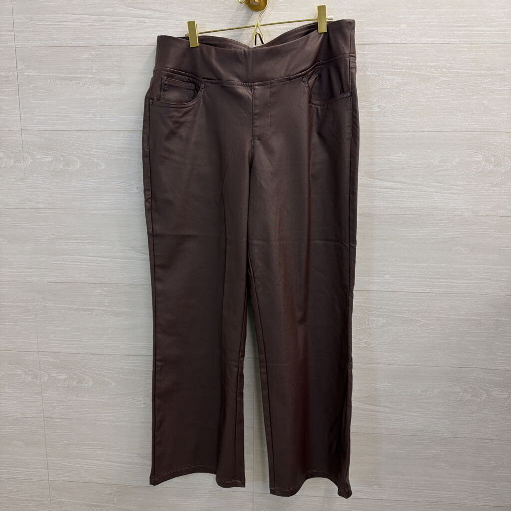 Belle Kim Gravel Brown Faux Leather Pull On Pants 14
