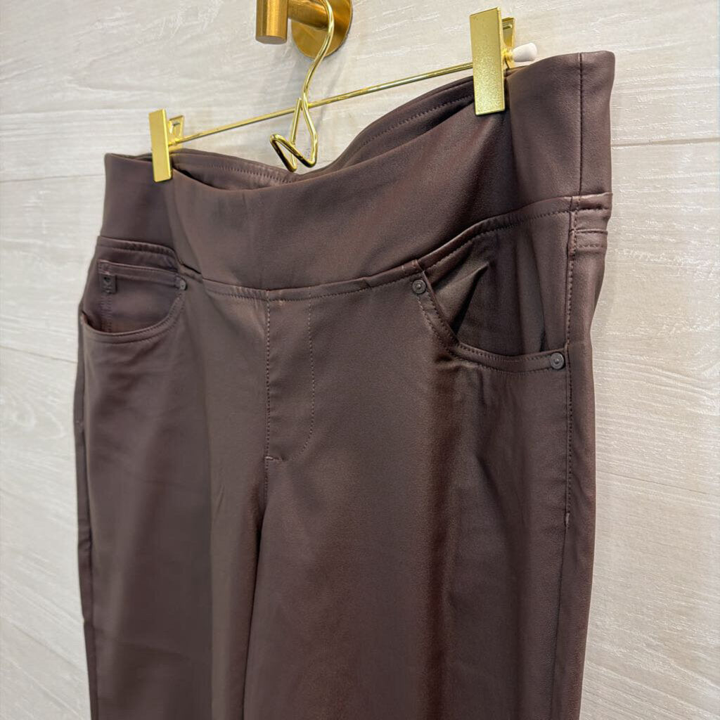 Belle Kim Gravel Brown Faux Leather Pull On Pants 14