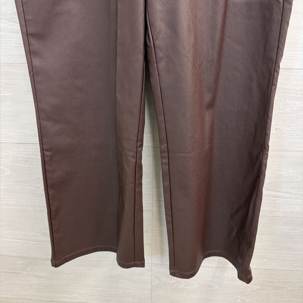 Belle Kim Gravel Brown Faux Leather Pull On Pants 14