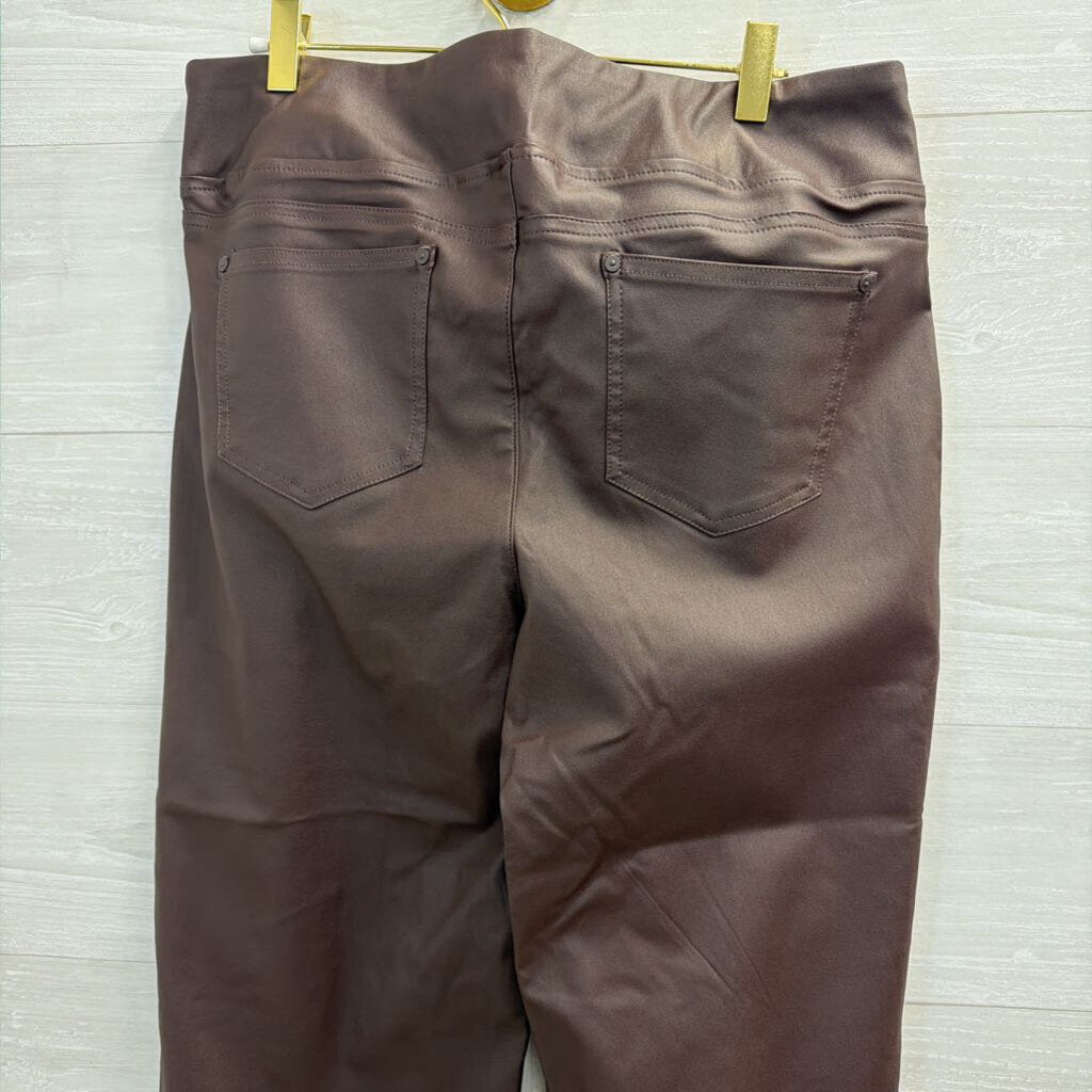 Belle Kim Gravel Brown Faux Leather Pull On Pants 14